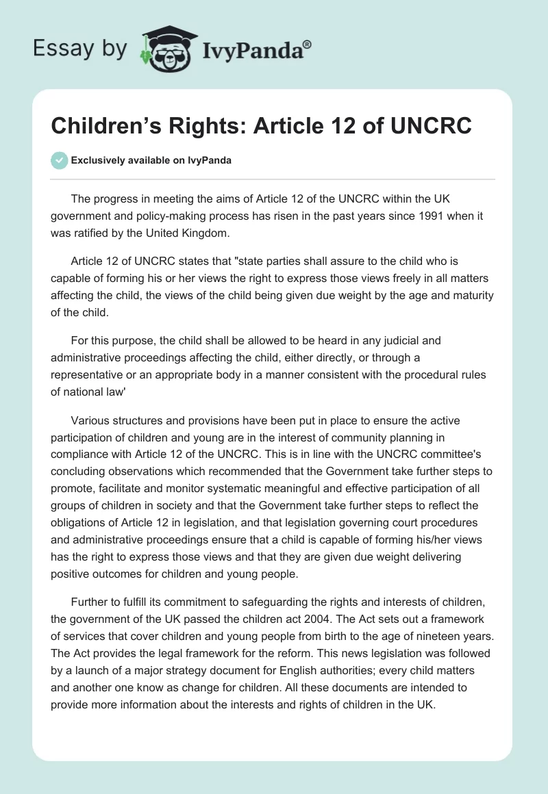 Children’s Rights: Article 12 of UNCRC. Page 1