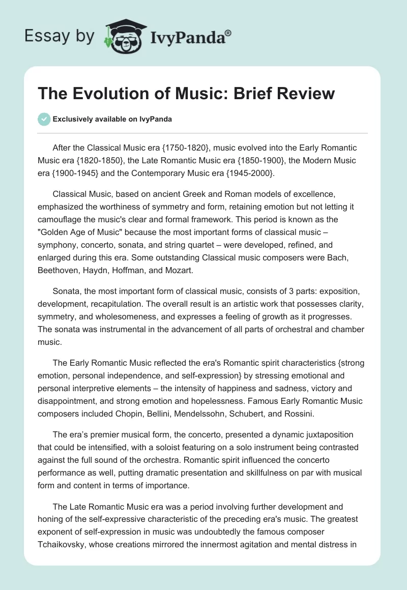 The Evolution of Music: Brief Review. Page 1