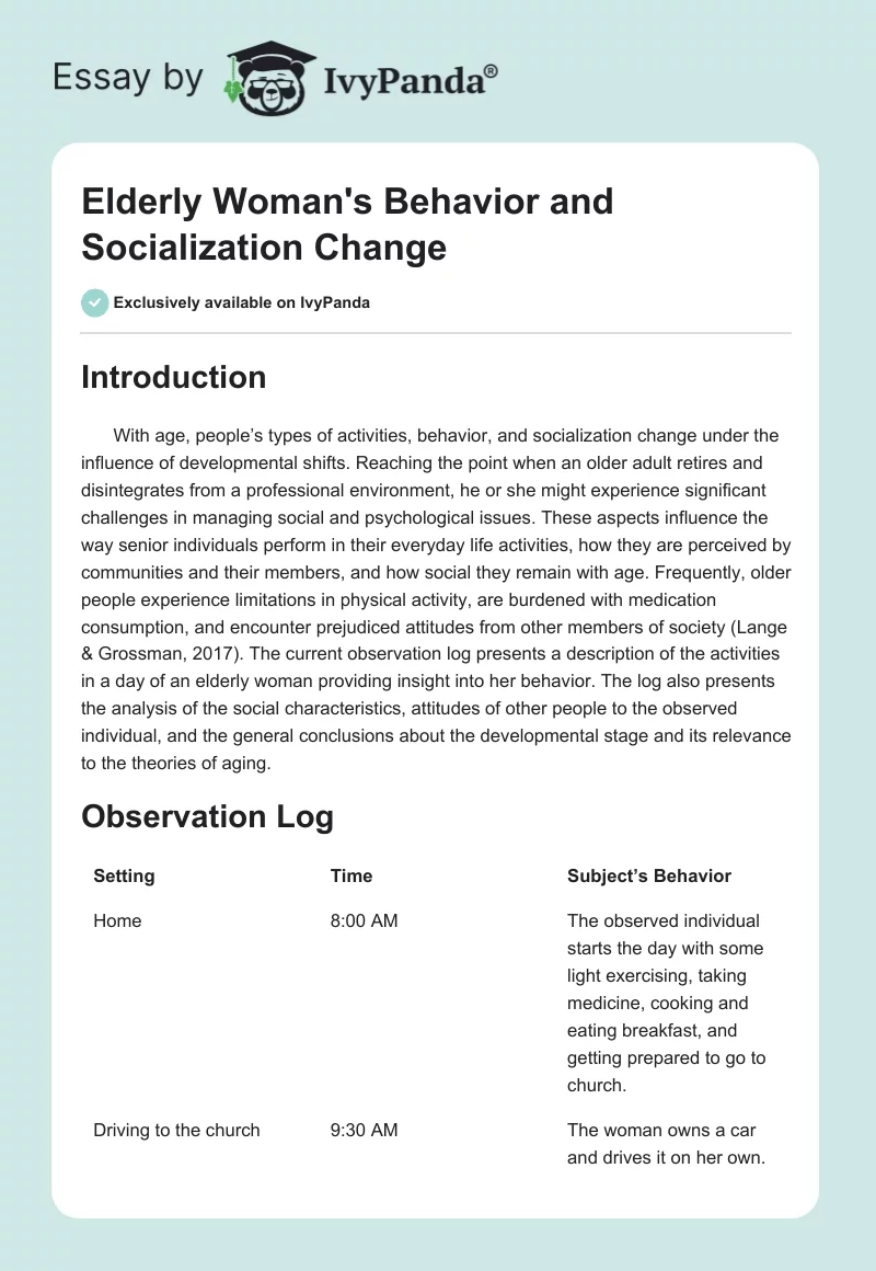 Elderly Woman's Behavior and Socialization Change. Page 1