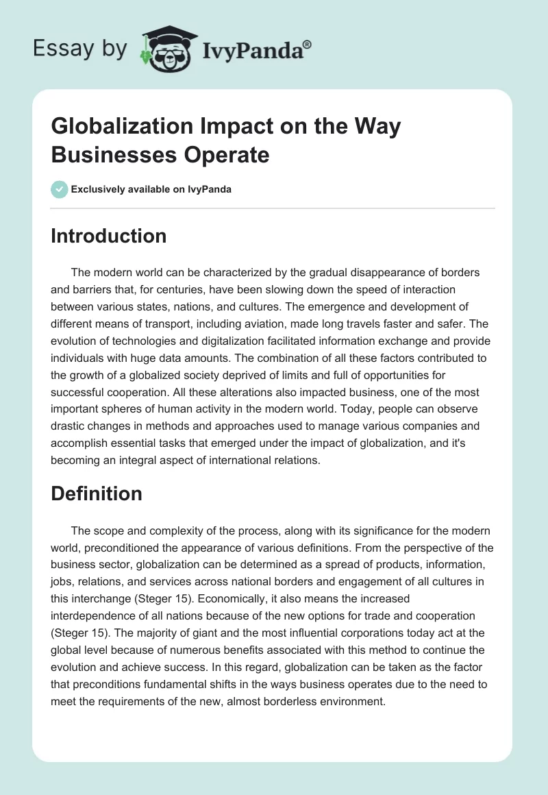 Globalization Impact on the Way Businesses Operate. Page 1