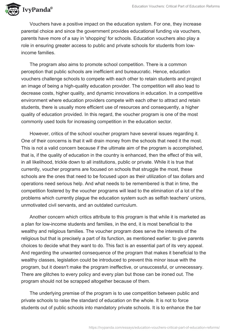Education Vouchers: Critical Part of Education Reforms. Page 2