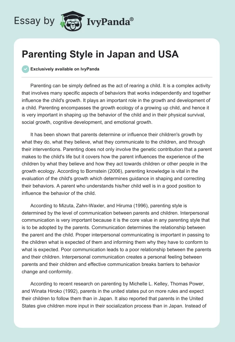 Parenting Style in Japan and USA. Page 1