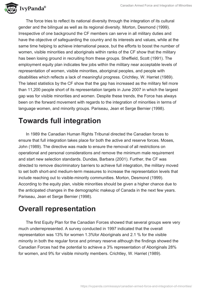 Canadian Armed Force and Integration of Minorities. Page 2