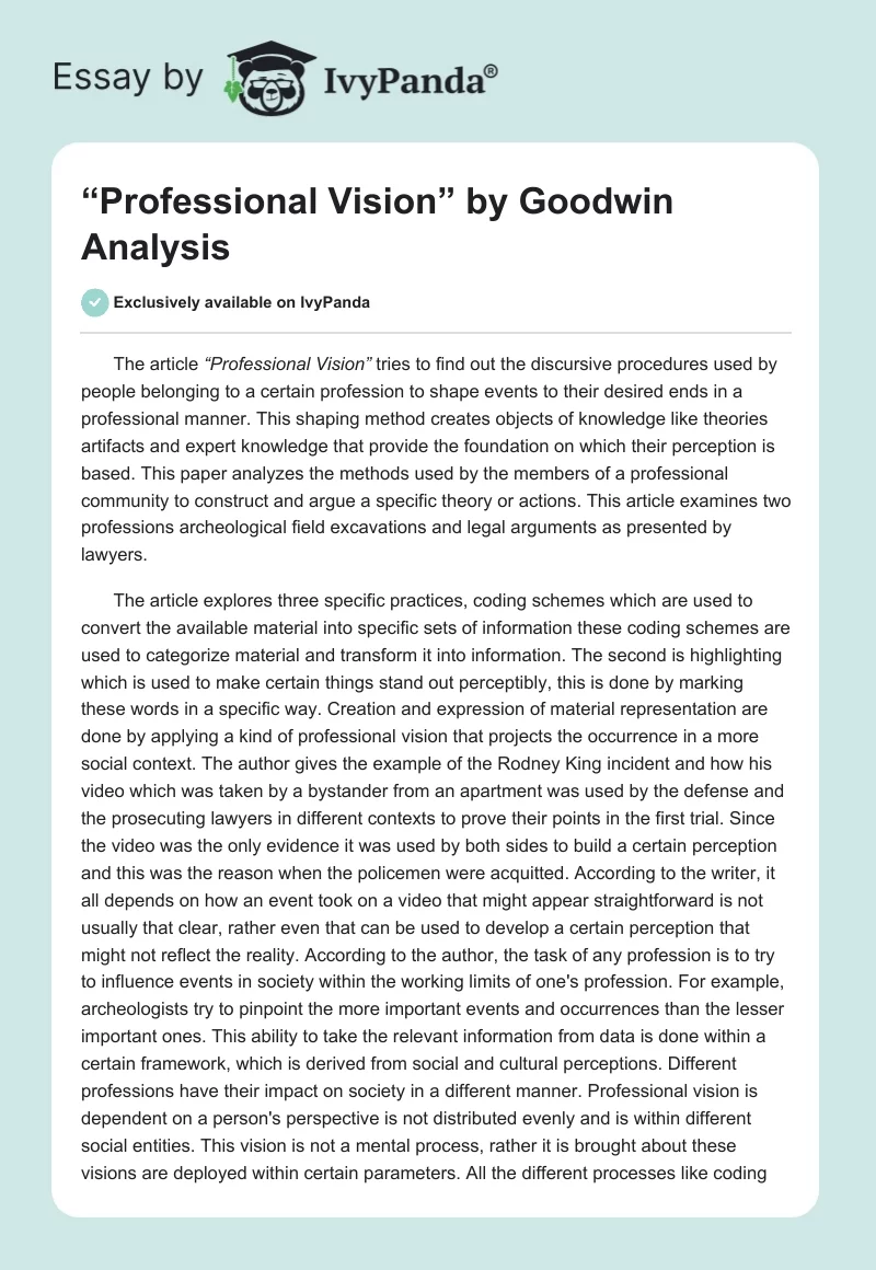 “Professional Vision” by Goodwin Analysis. Page 1