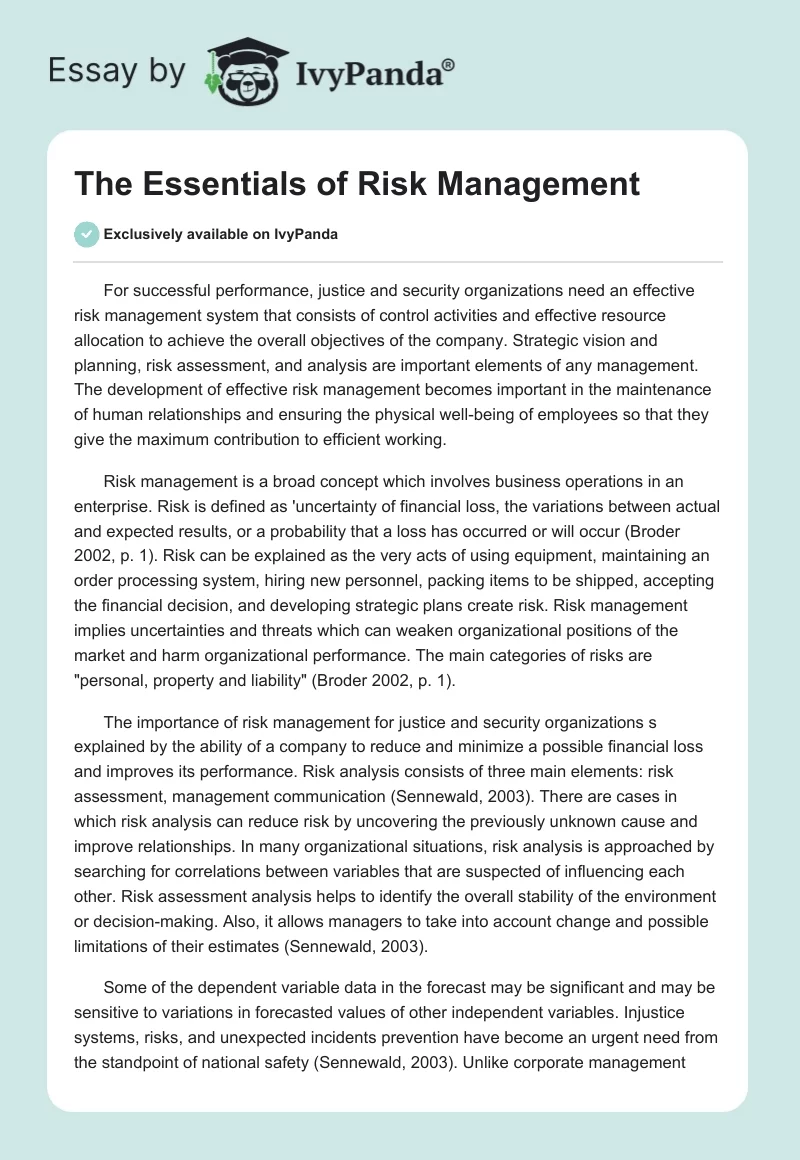 The Essentials of Risk Management. Page 1