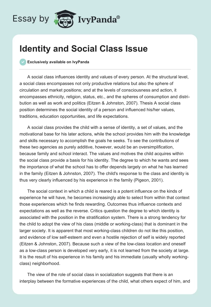 Identity and Social Class Issue. Page 1