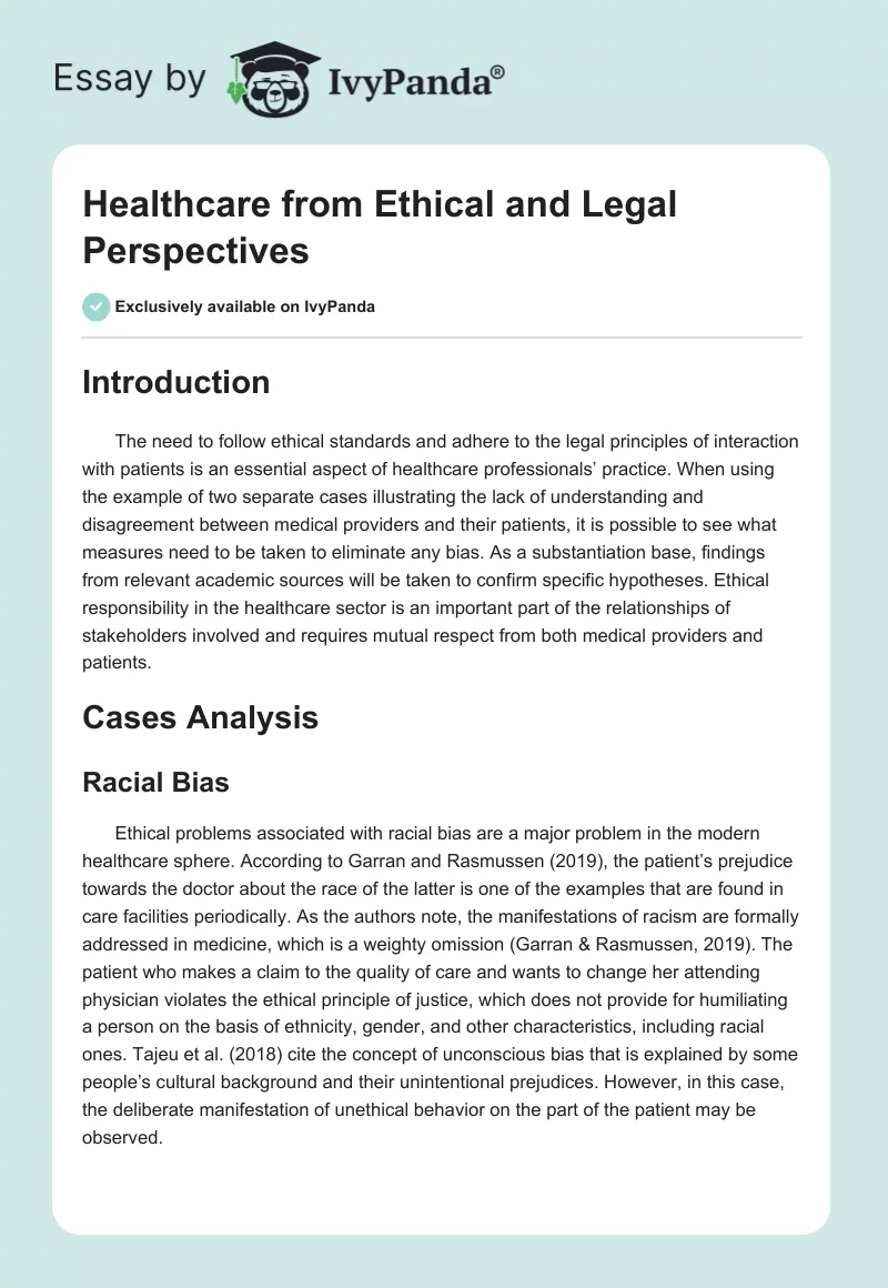 Healthcare from Ethical and Legal Perspectives. Page 1