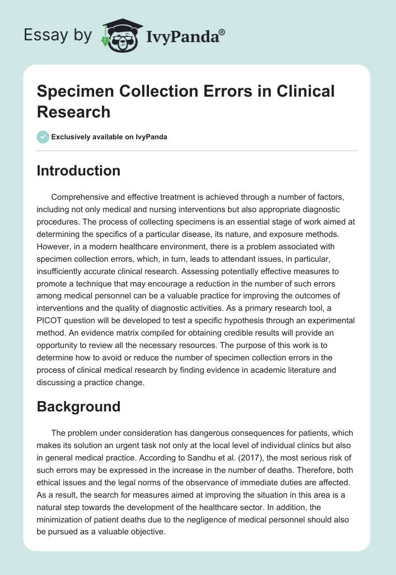 Specimen Collection Errors in Clinical Research. Page 1