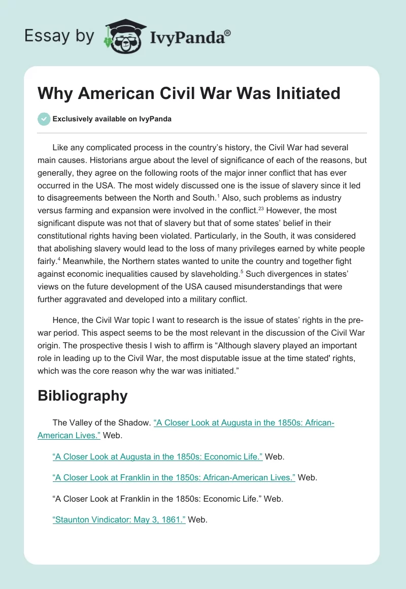 Why American Civil War Was Initiated. Page 1
