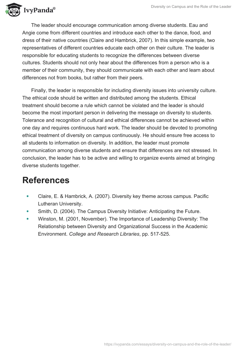Diversity on Campus and the Role of the Leader. Page 2