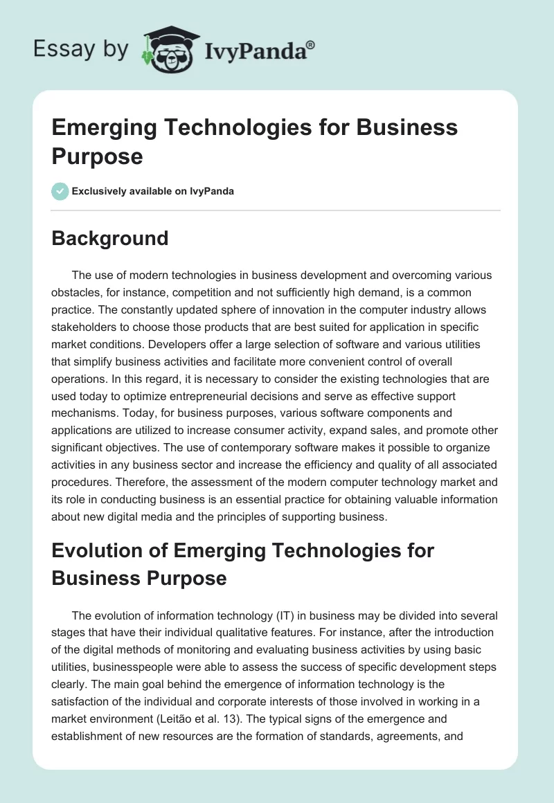 Emerging Technologies for Business Purpose. Page 1
