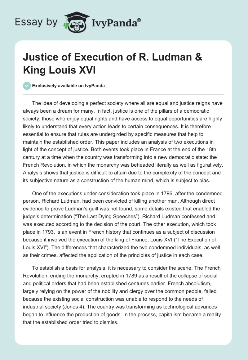 Justice of Execution of R. Ludman & King Louis XVI. Page 1