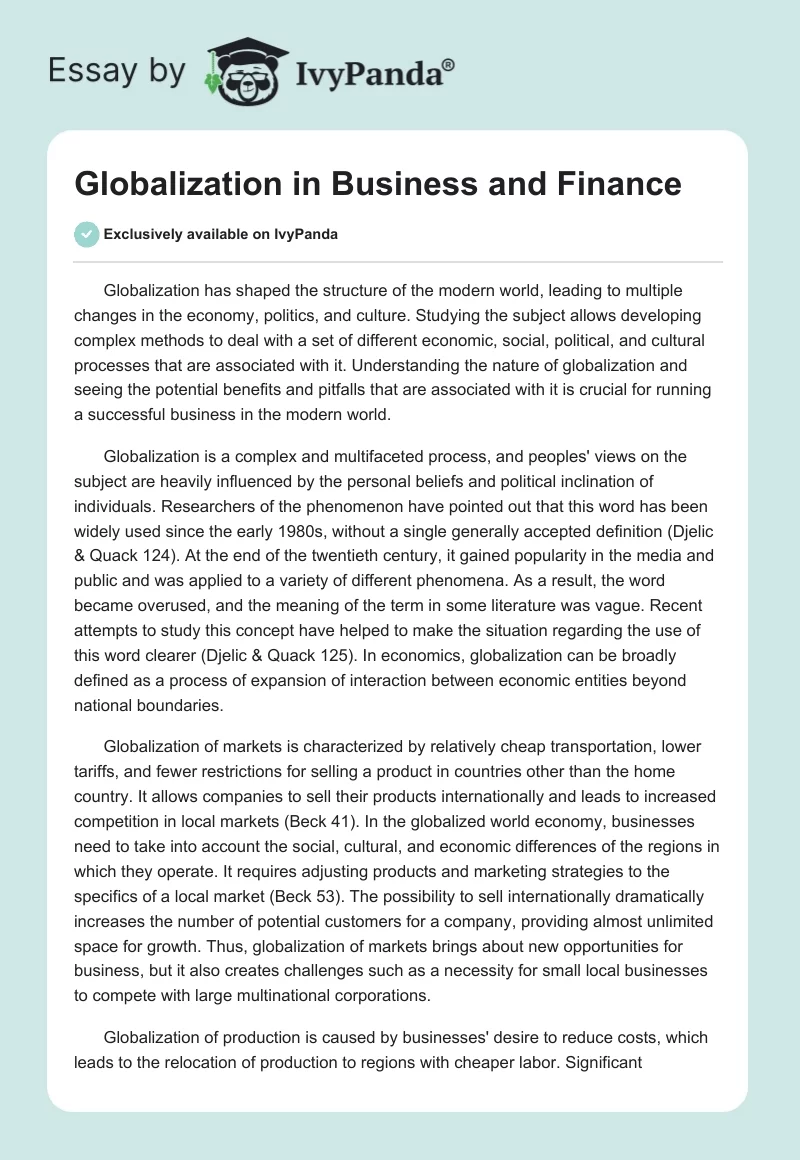 Globalization in Business and Finance. Page 1