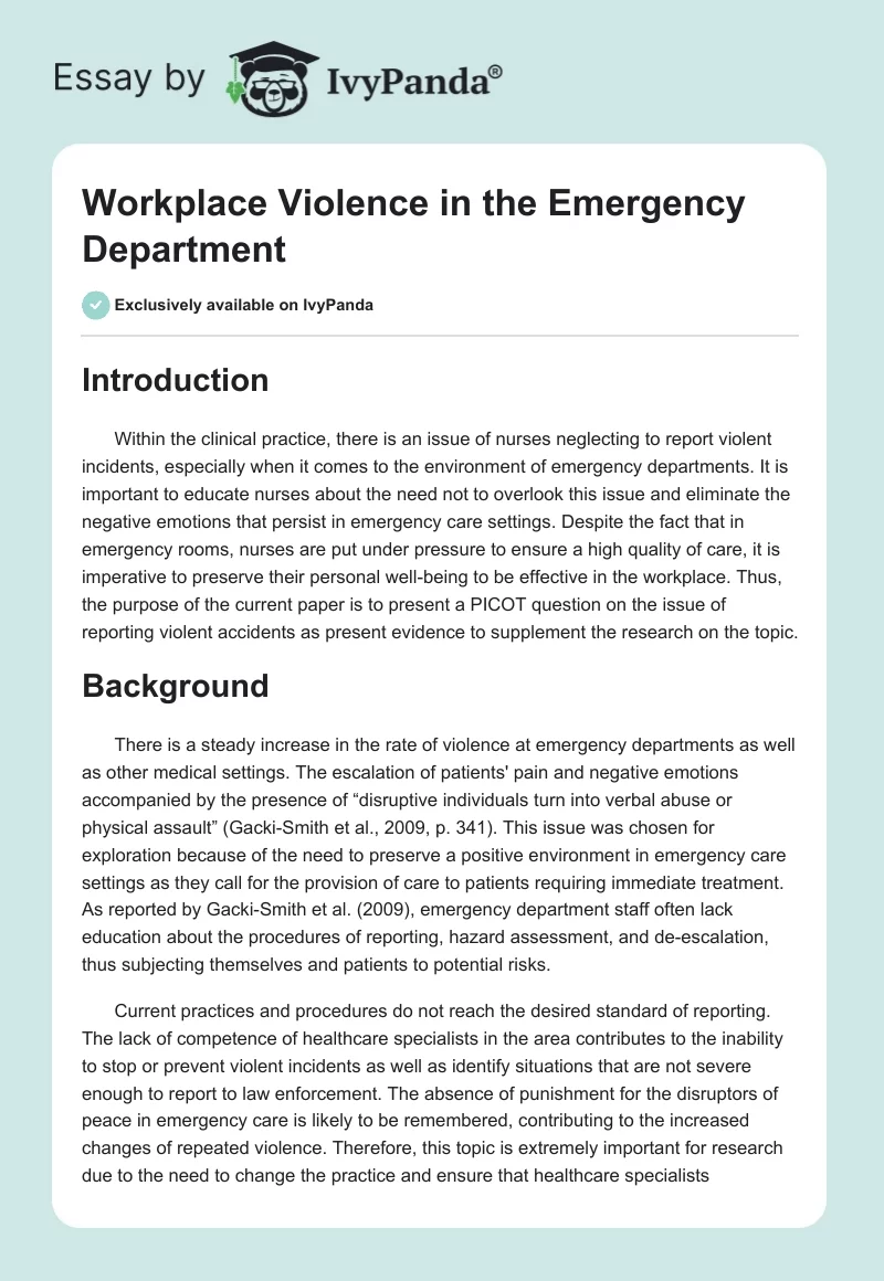 Workplace Violence in the Emergency Department. Page 1