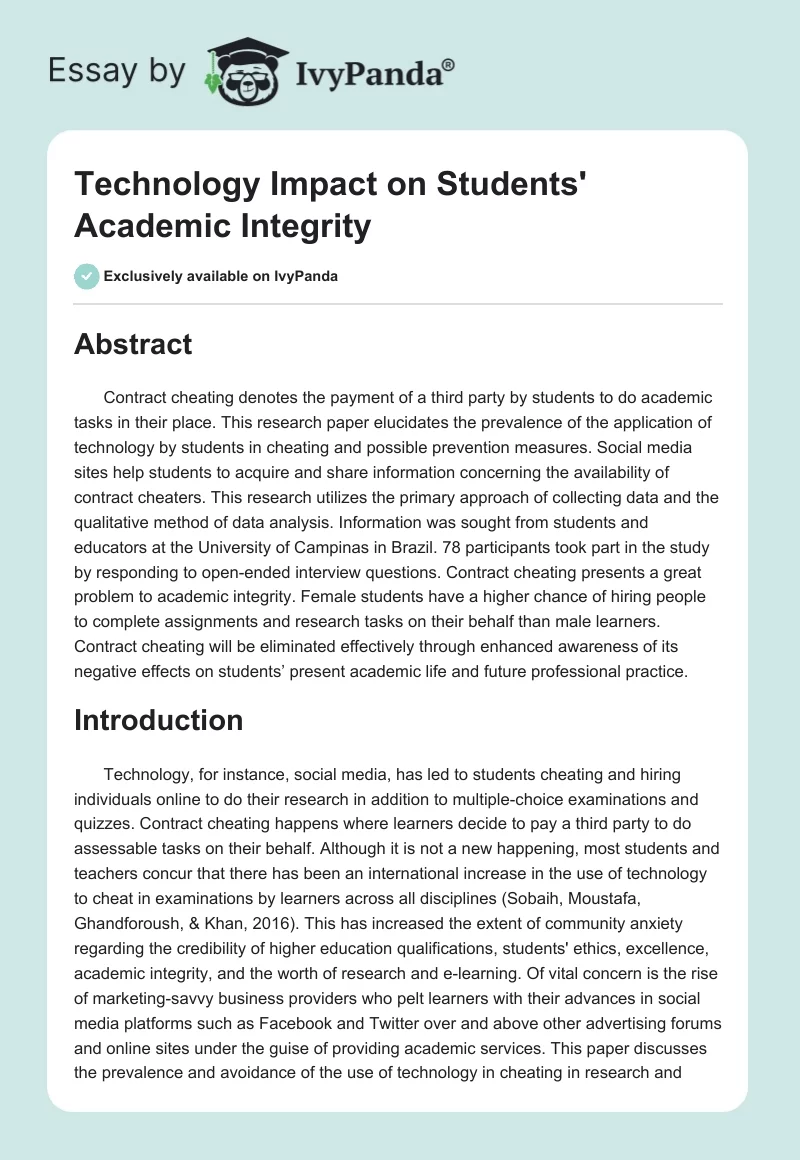 Technology Impact on Students' Academic Integrity. Page 1