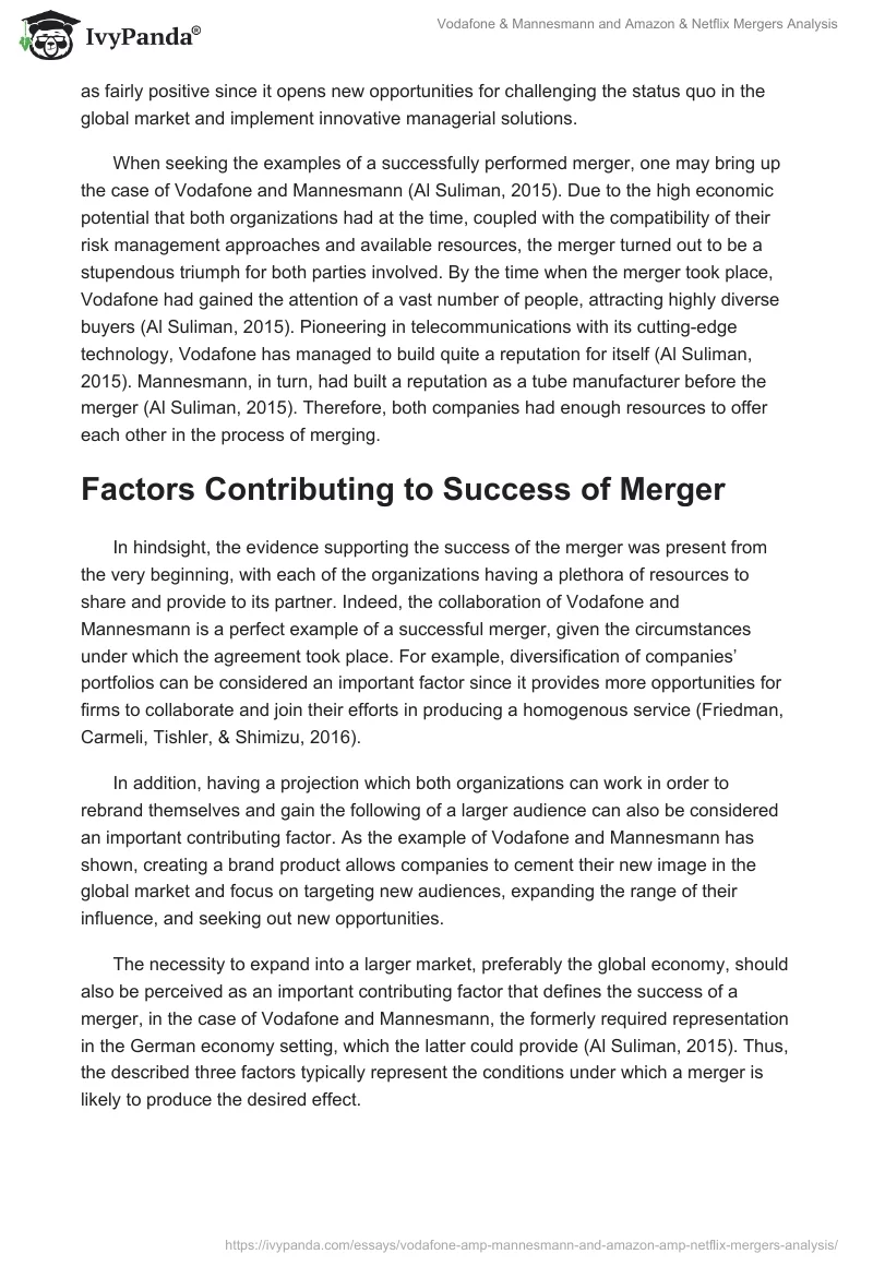 Vodafone & Mannesmann and Amazon & Netflix Mergers Analysis. Page 2