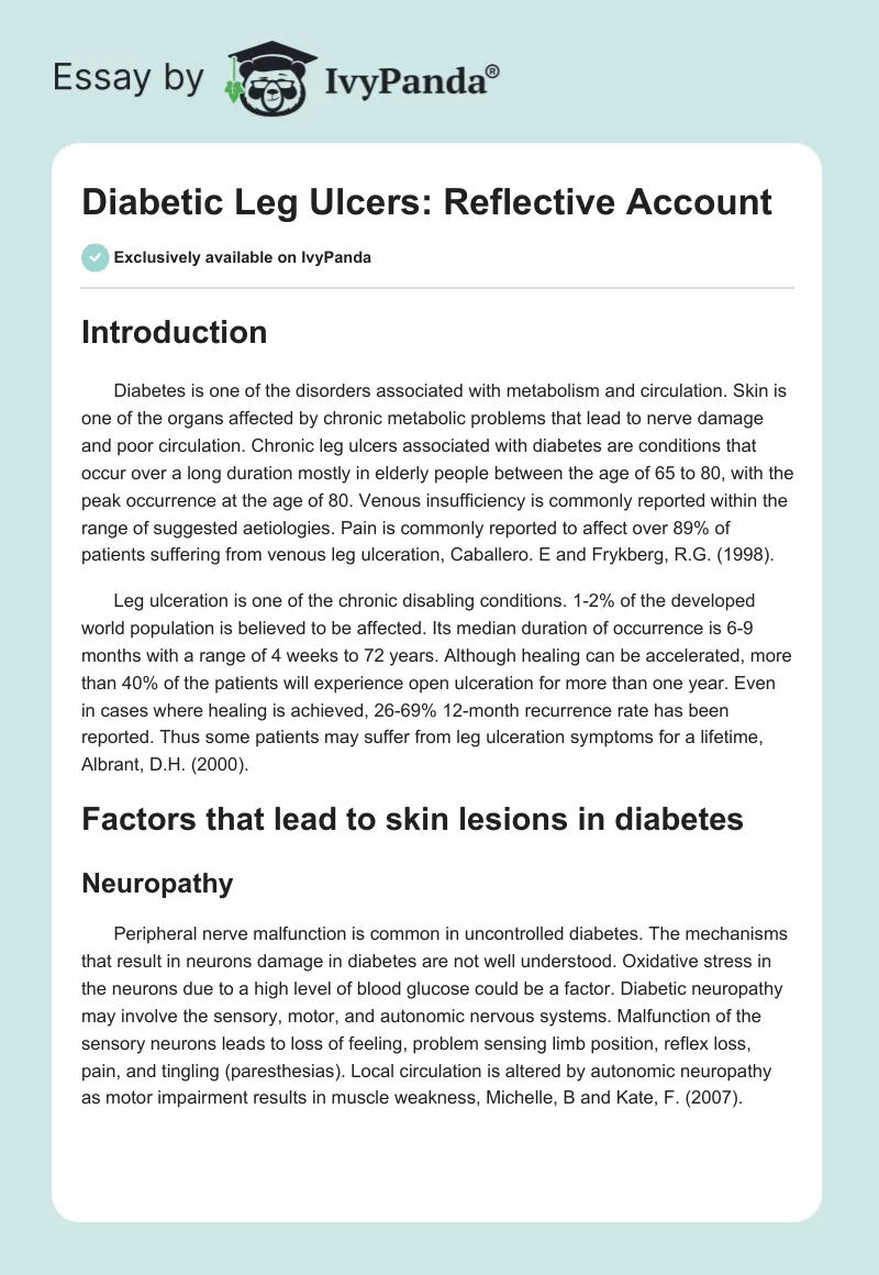 Diabetic Leg Ulcers: Reflective Account. Page 1