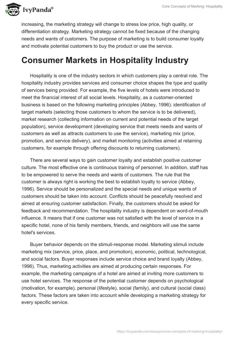 Core Concepts of Marking: Hospitality. Page 3