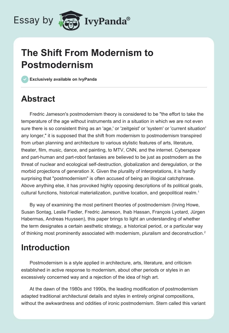 The Shift From Modernism to Postmodernism. Page 1