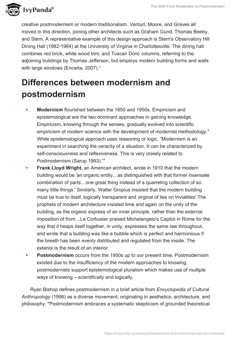 The Shift From Modernism to Postmodernism. Page 2
