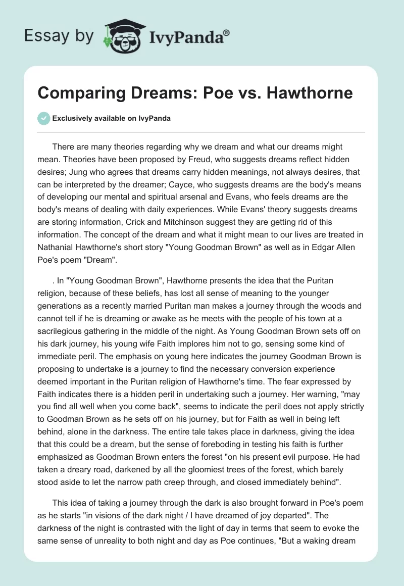 Comparing Dreams: Poe vs. Hawthorne. Page 1