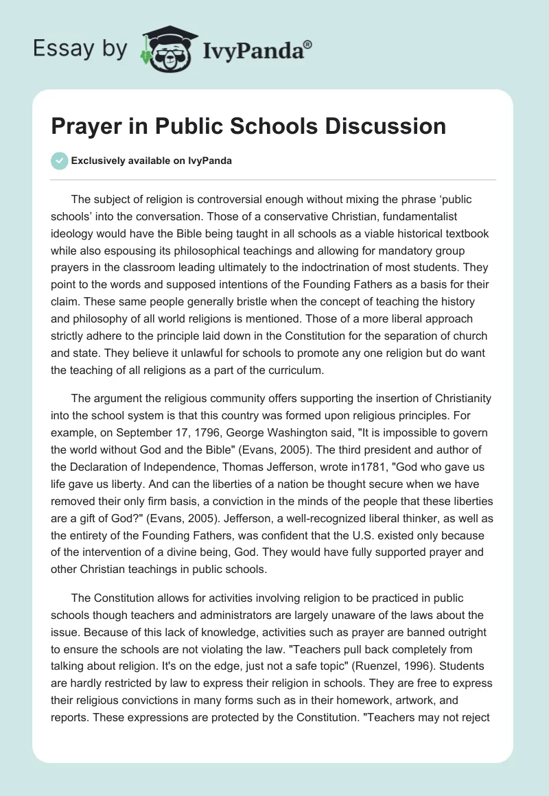 Prayer in Public Schools Discussion. Page 1