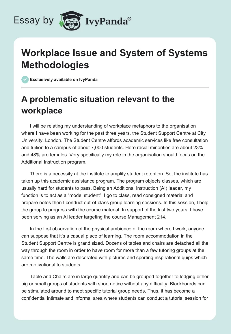 Workplace Issue and System of Systems Methodologies. Page 1