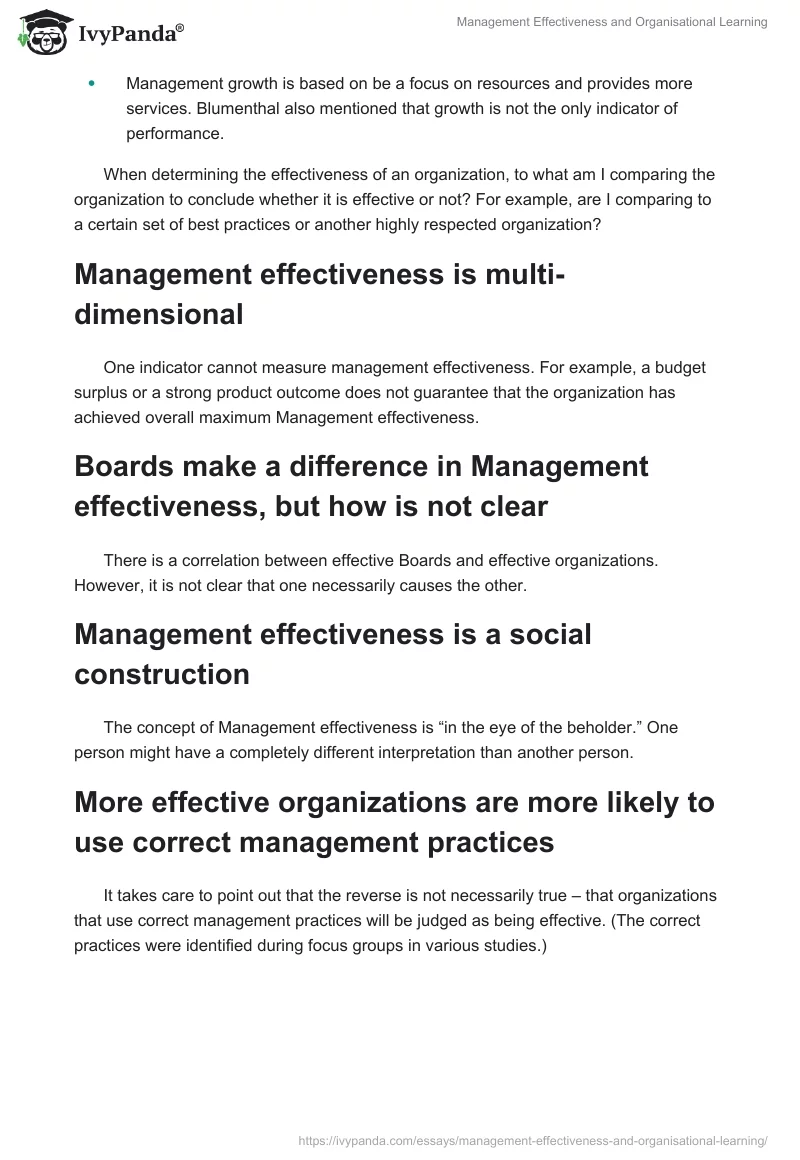 Management Effectiveness and Organisational Learning. Page 2