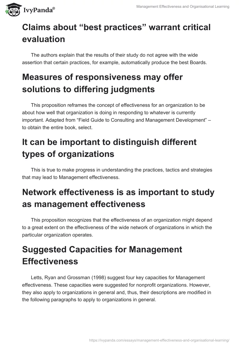 Management Effectiveness and Organisational Learning. Page 3