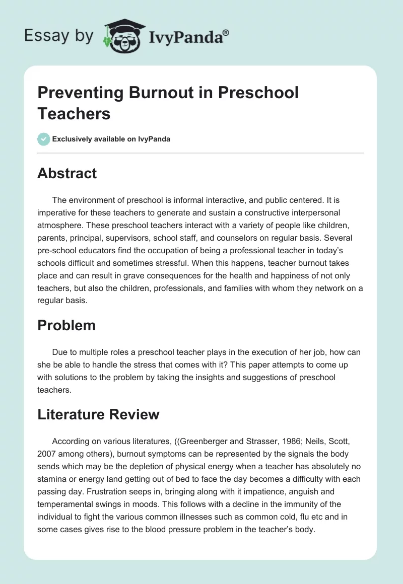 Preventing Burnout in Preschool Teachers. Page 1