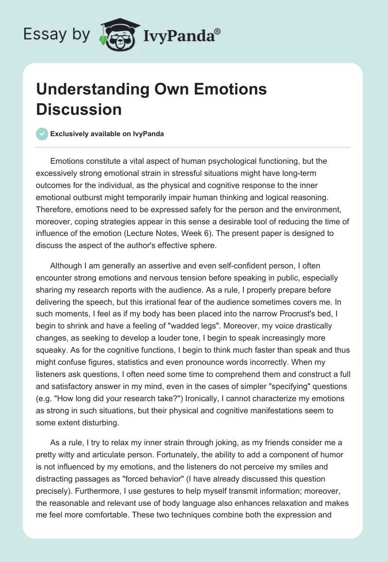 Understanding Own Emotions Discussion. Page 1