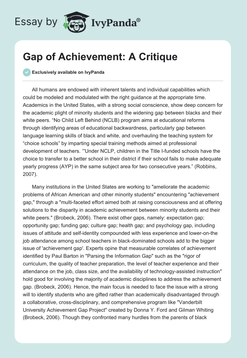 Gap of Achievement: A Critique. Page 1