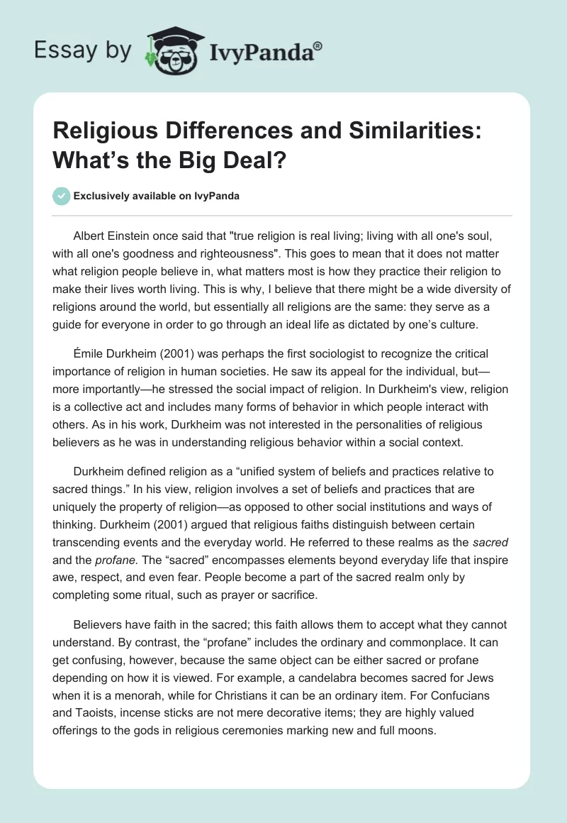 Religious Differences and Similarities: What’s the Big Deal?. Page 1
