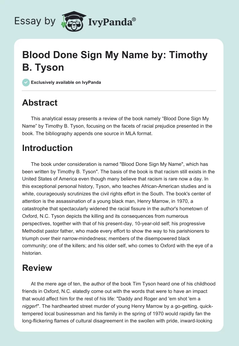 Blood Done Sign My Name by: Timothy B. Tyson. Page 1