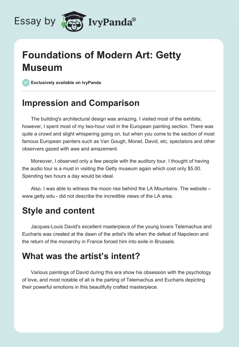 Foundations of Modern Art: Getty Museum. Page 1