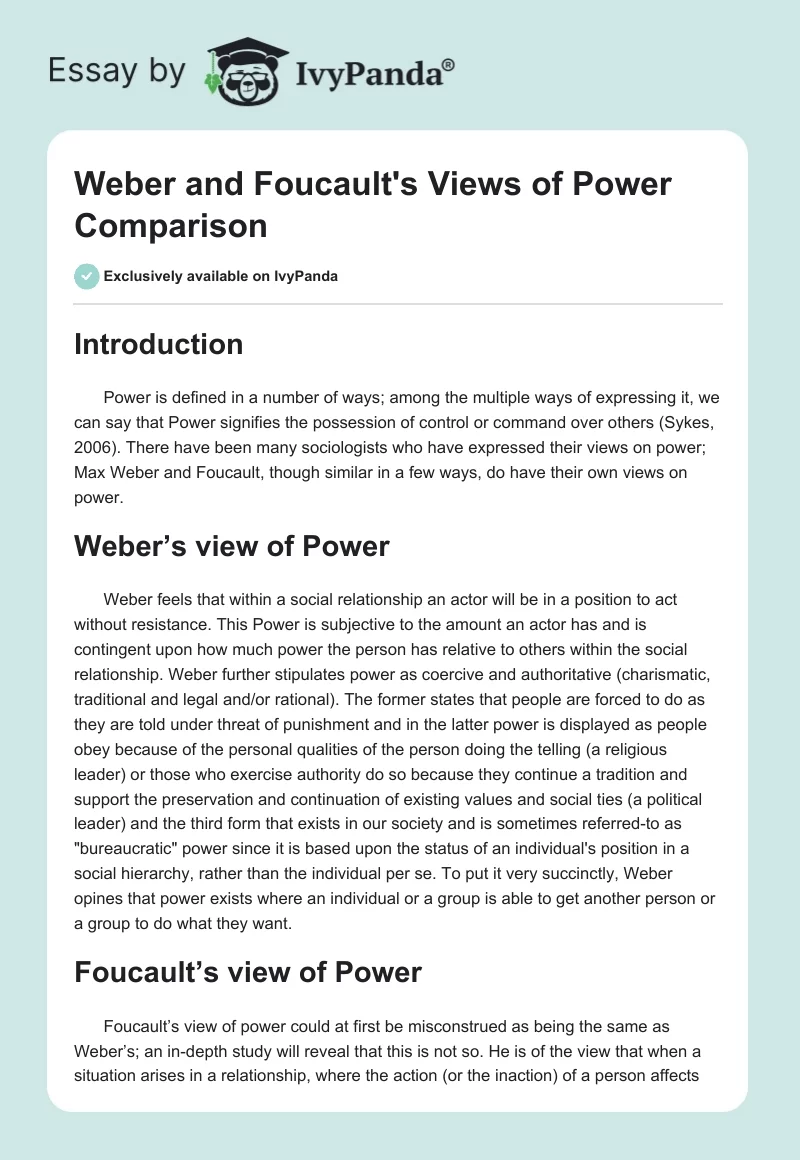 Weber and Foucault's Views of Power Comparison. Page 1