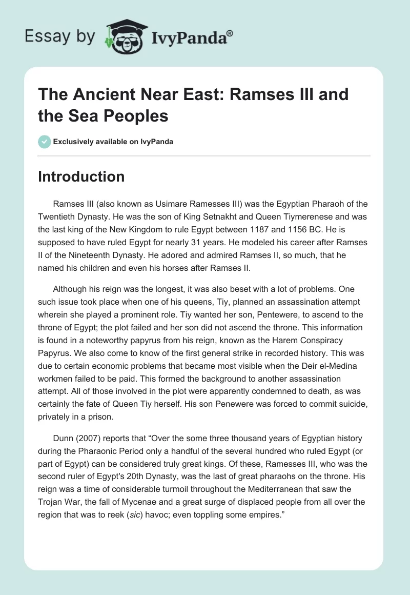 The Ancient Near East: Ramses III and the Sea Peoples. Page 1