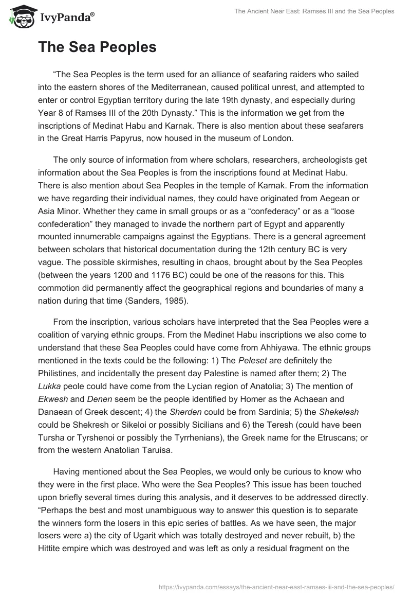The Ancient Near East: Ramses III and the Sea Peoples. Page 2