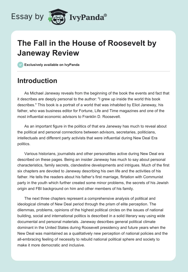 "The Fall in the House of Roosevelt" by Janeway Review. Page 1