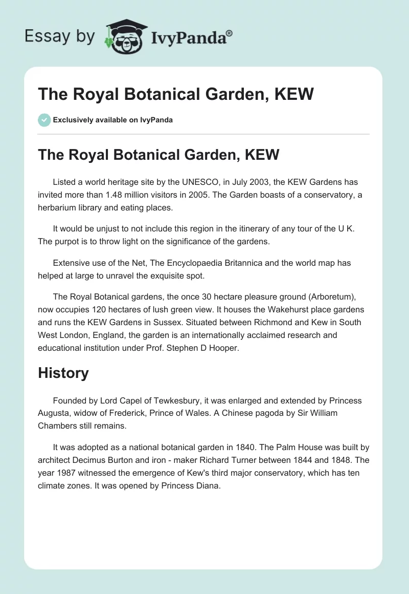The Royal Botanical Garden, KEW. Page 1