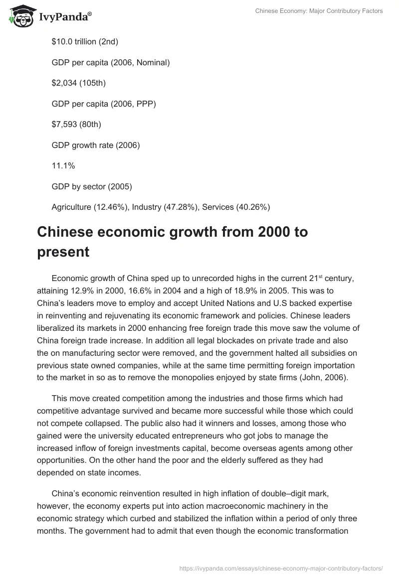 Chinese Economy: Major Contributory Factors. Page 2