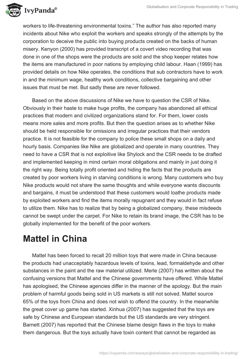 Globalisation and Corporate Responsibility in Trading. Page 3