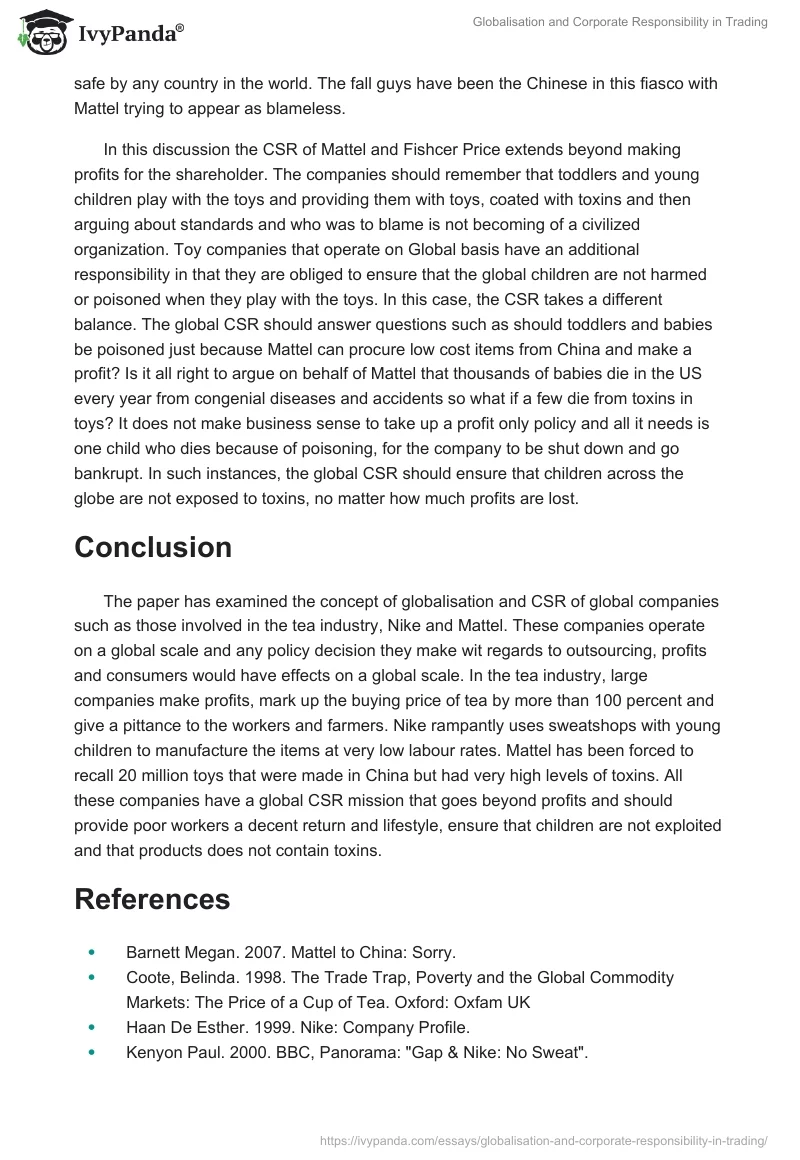Globalisation and Corporate Responsibility in Trading. Page 4