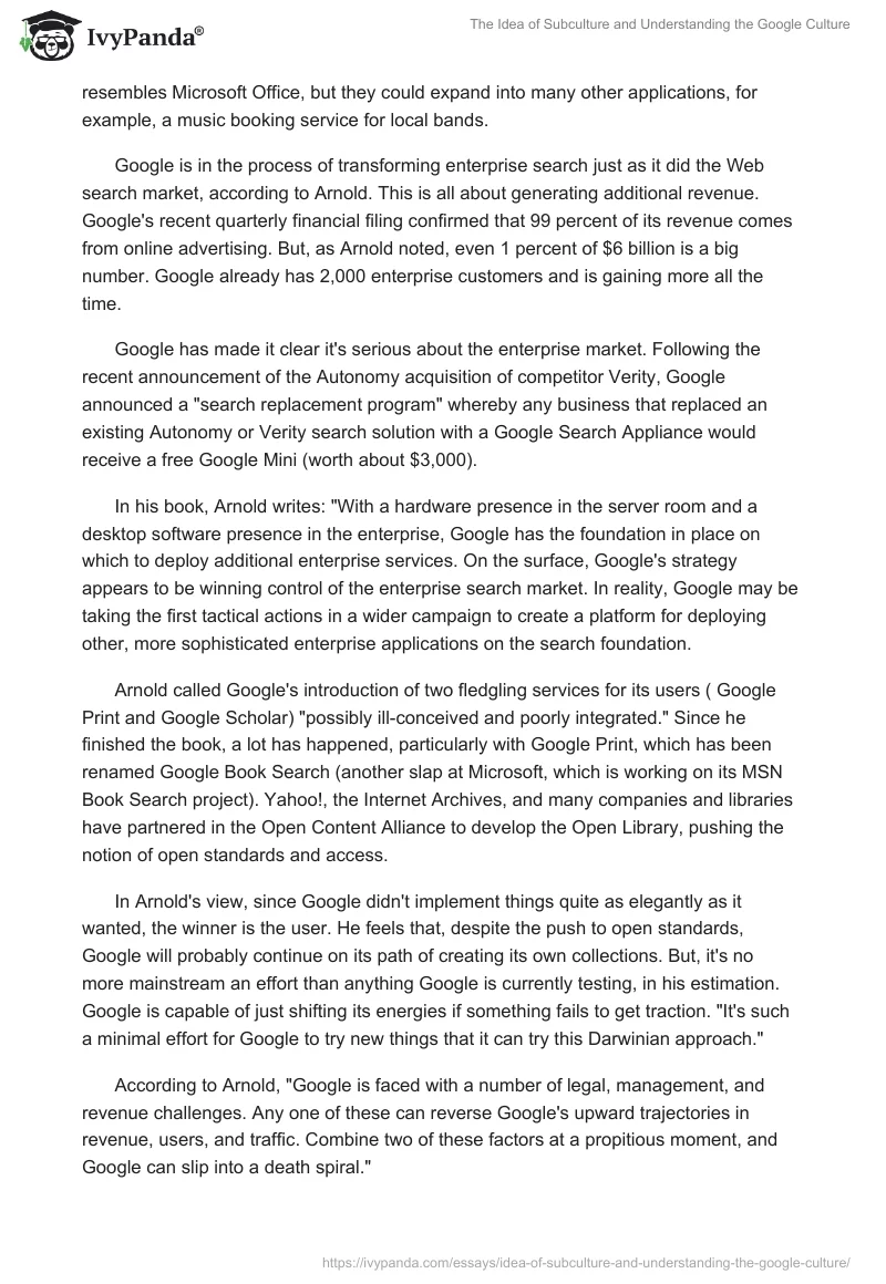 The Idea of Subculture and Understanding the Google Culture. Page 3