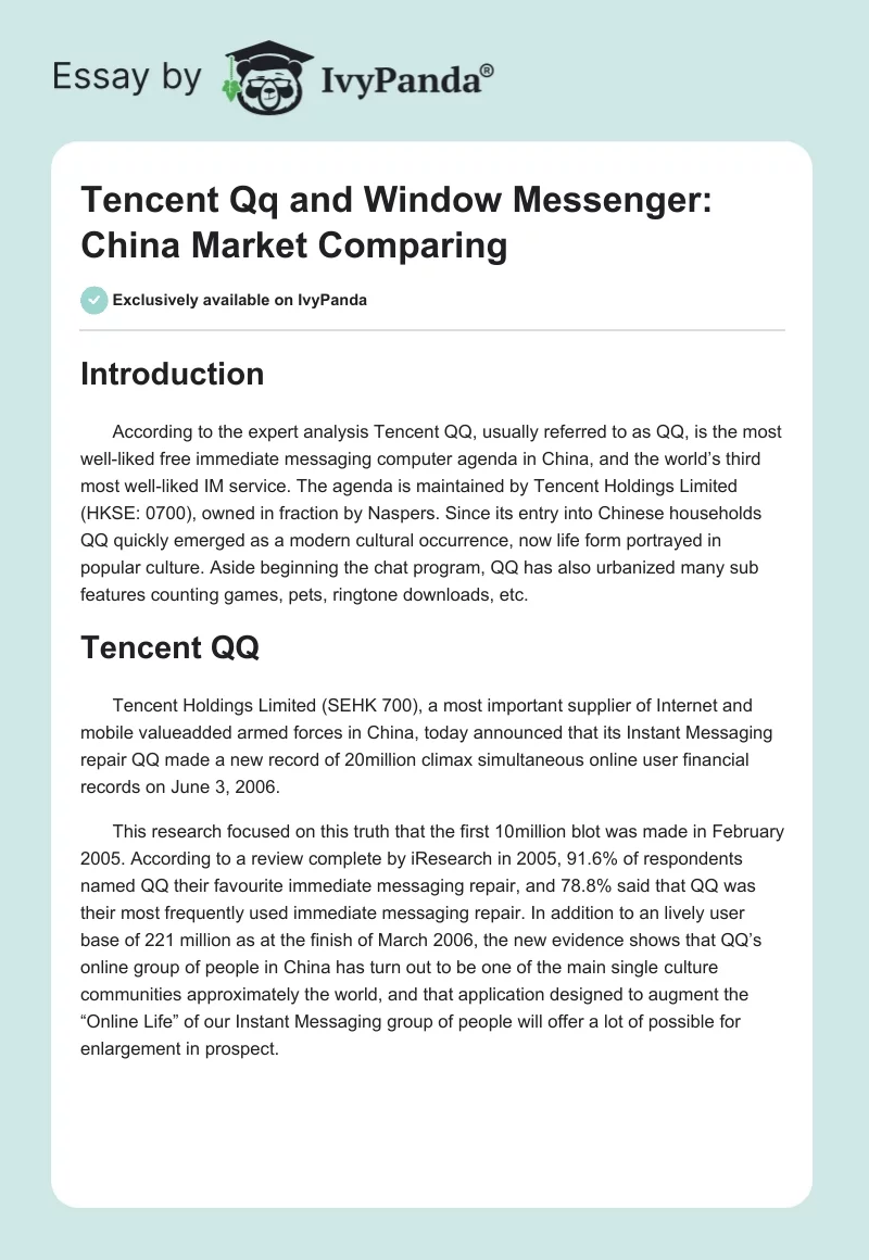 Tencent Qq and Window Messenger: China Market Comparing. Page 1
