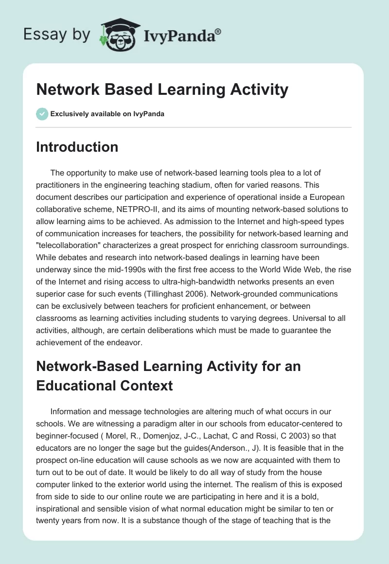 Network Based Learning Activity. Page 1
