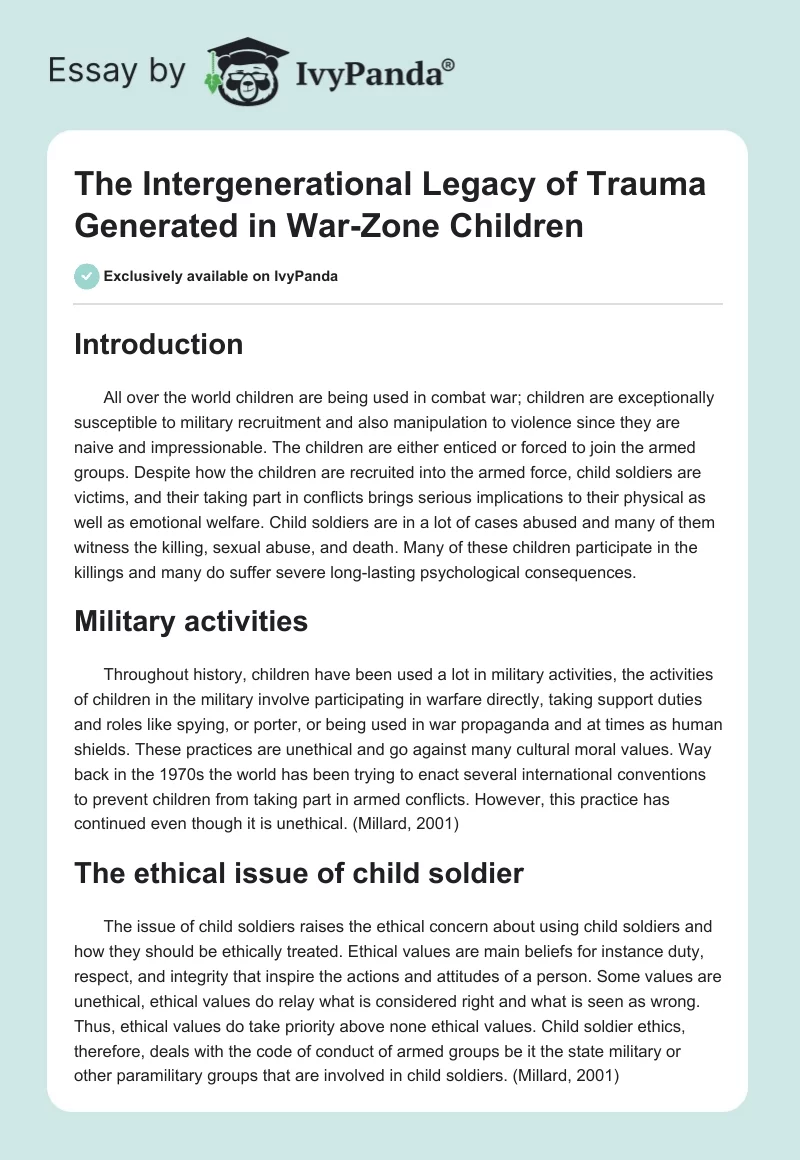 The Intergenerational Legacy of Trauma Generated in War-Zone Children. Page 1