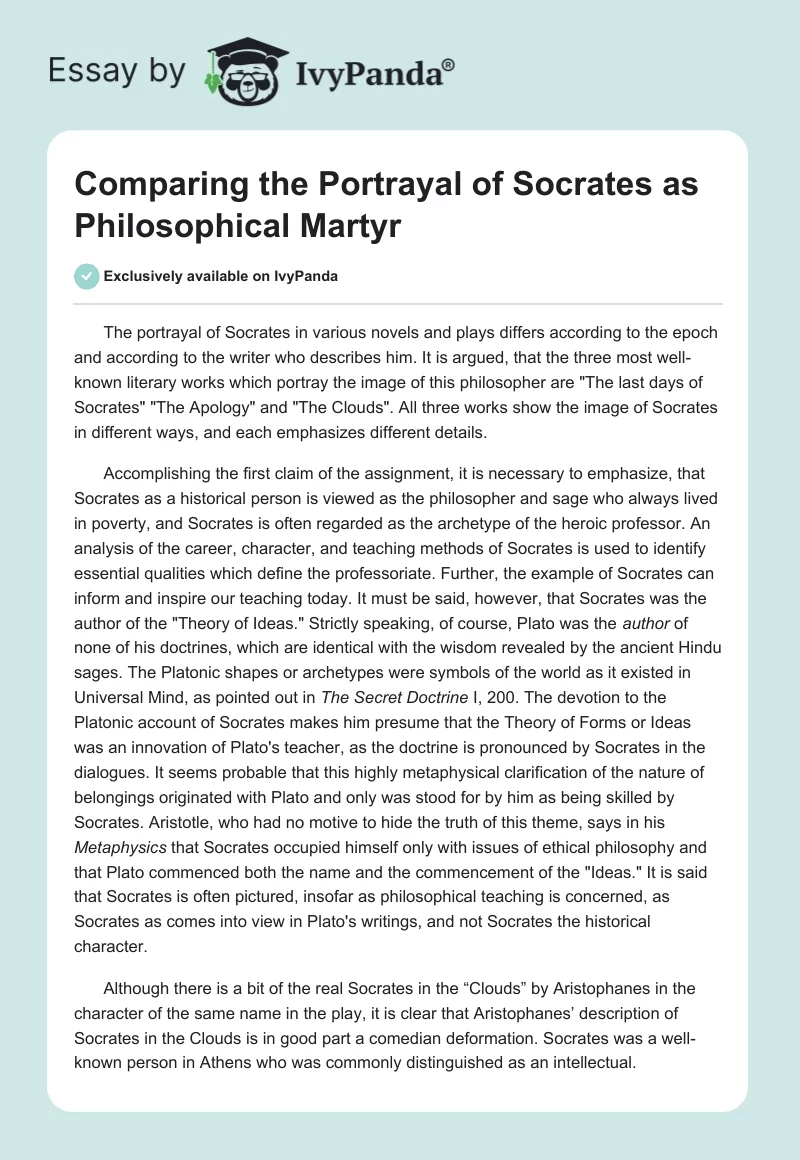 Comparing the Portrayal of Socrates as Philosophical Martyr. Page 1