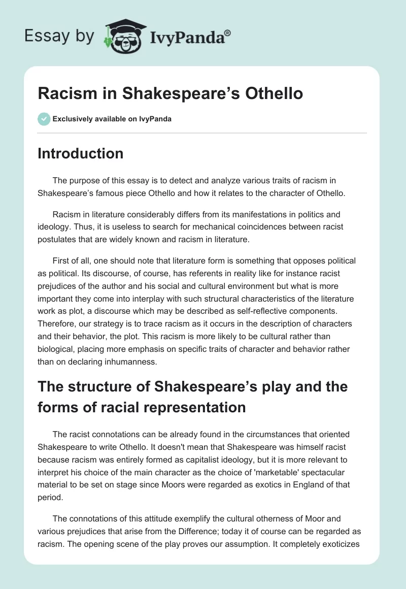 Racism in Shakespeare’s "Othello". Page 1