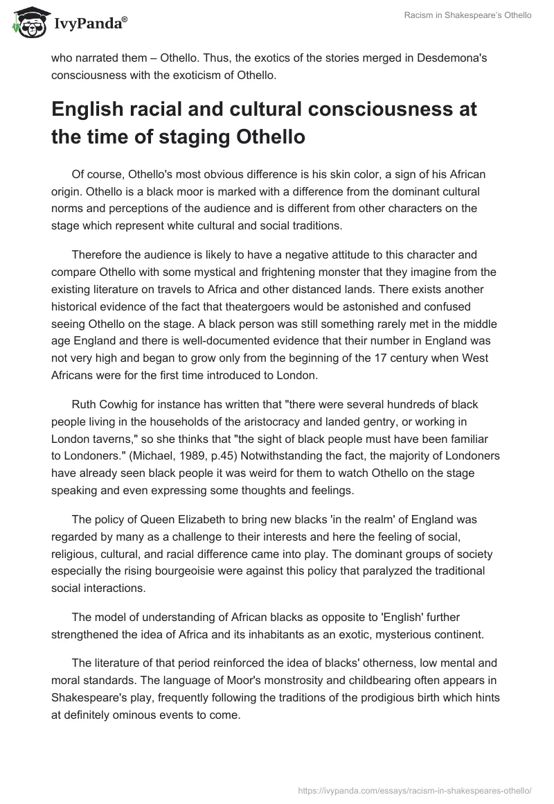 essay about racism in othello